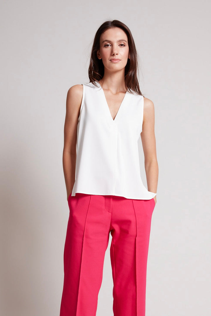 True Sleeveless V-neck Blouse - Off White