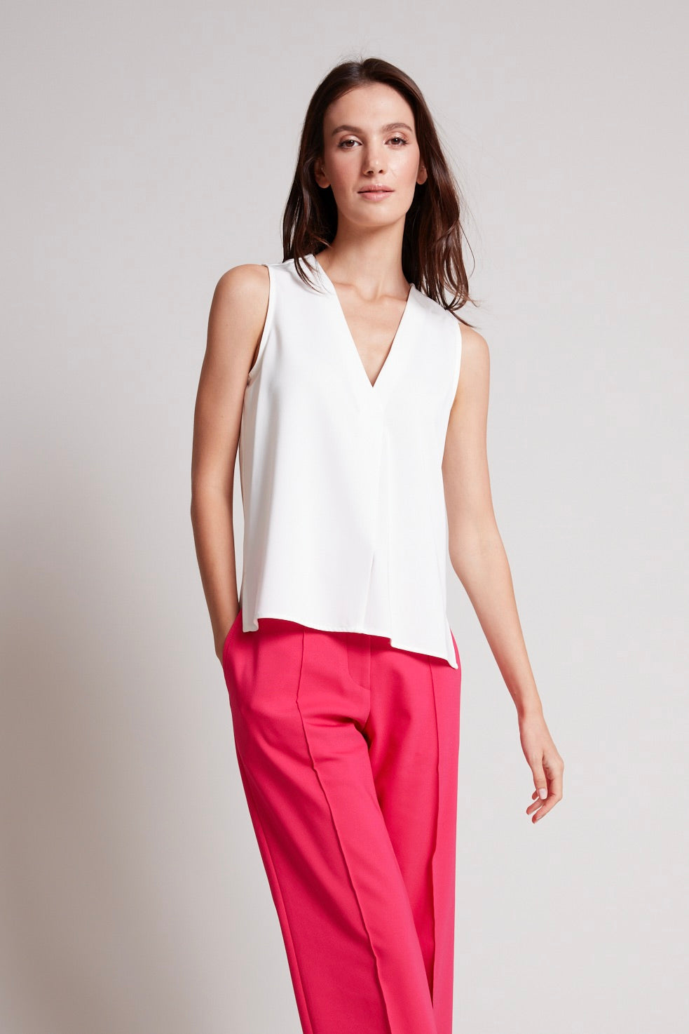 True Sleeveless V-neck Blouse - Off White