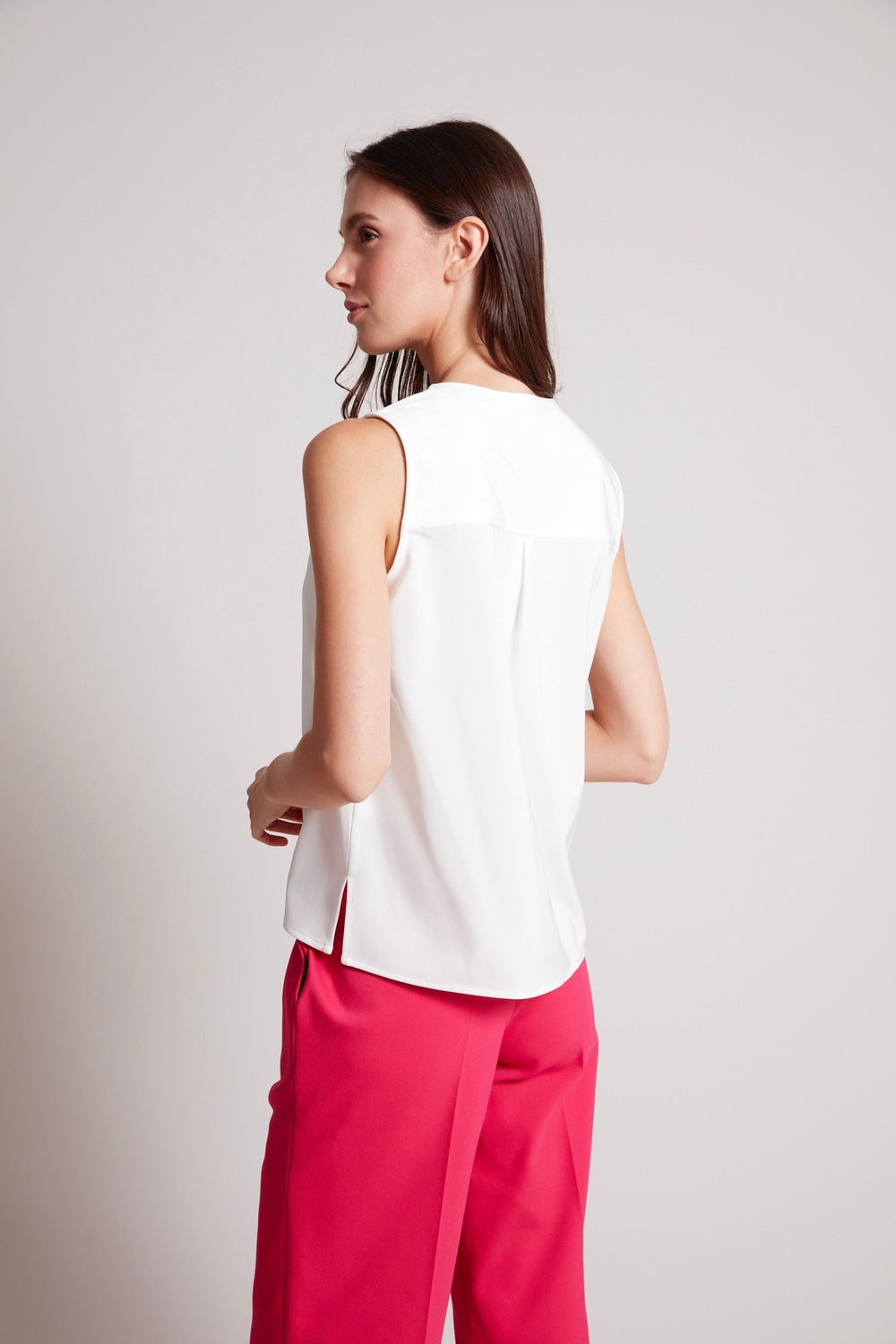 Adroit Atelier True Sleeveless V-Neck Blouse in Off White available at Barbara Katz