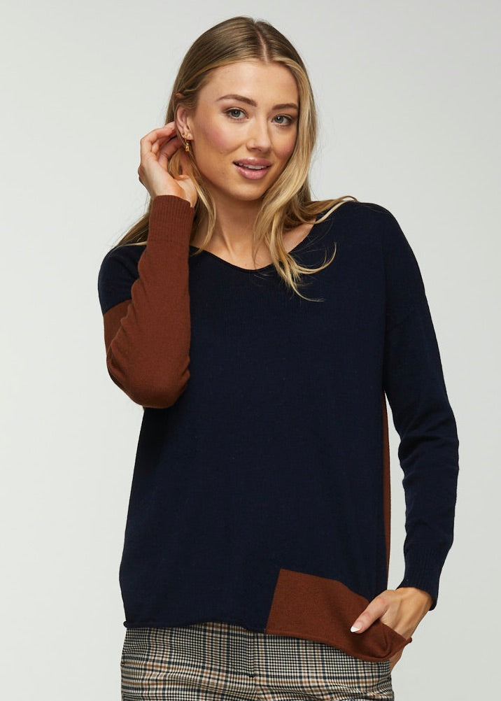 Two Tone Sweater - Navy