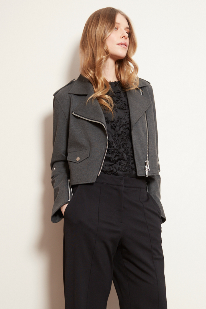 Adroit Atelier Tyra Ponte Biker Jacket in Anthracite available at Barbara Katz