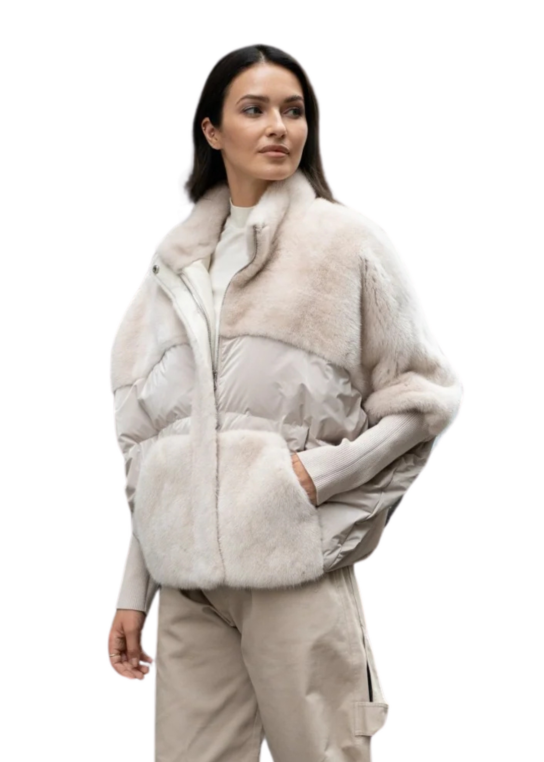 Diomi Mink Puffer Jacket in Cream available at Barbara Katz