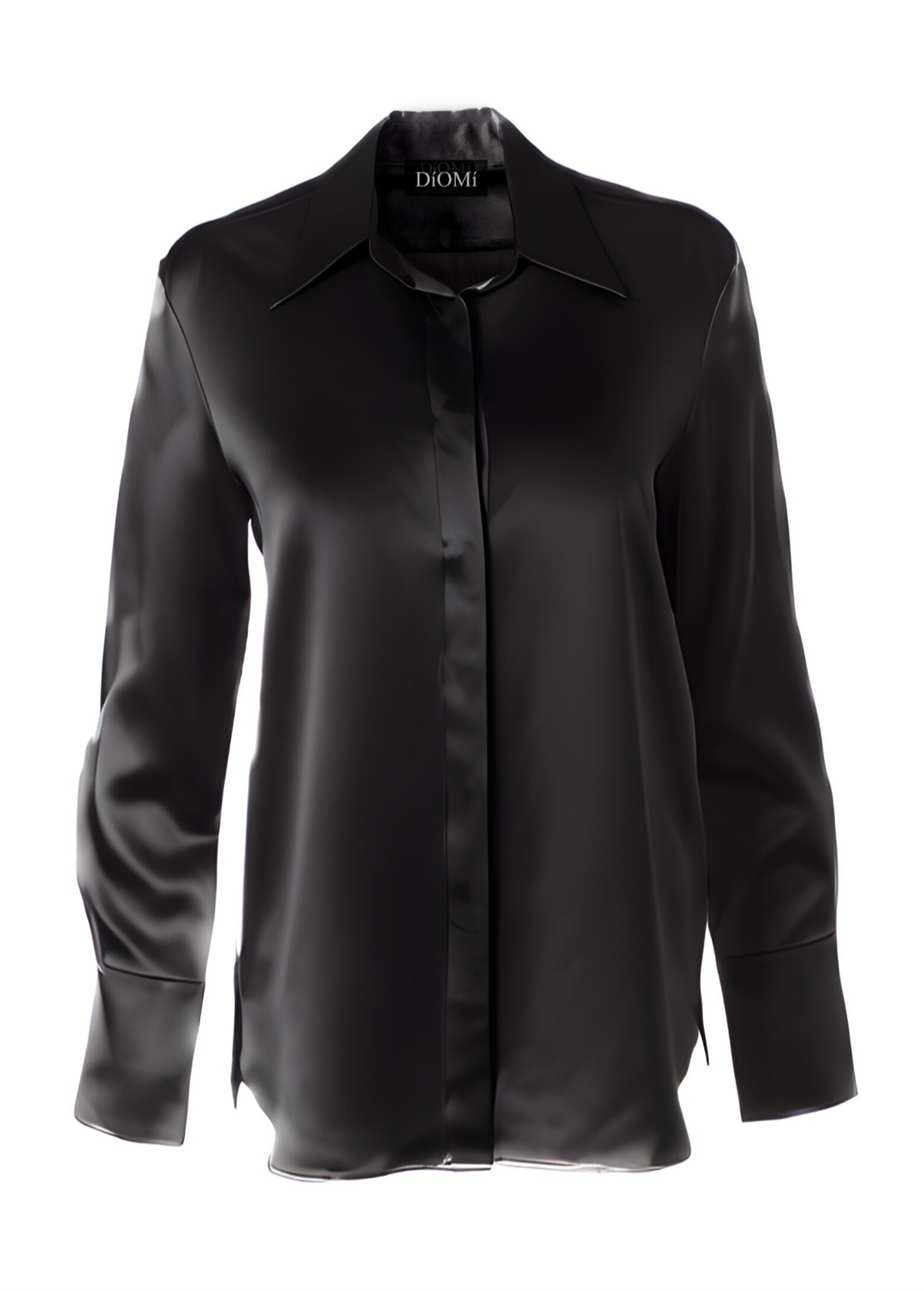 Diomi Full Cut Sateen Button Down Blouse - Black available at Barbara Katz