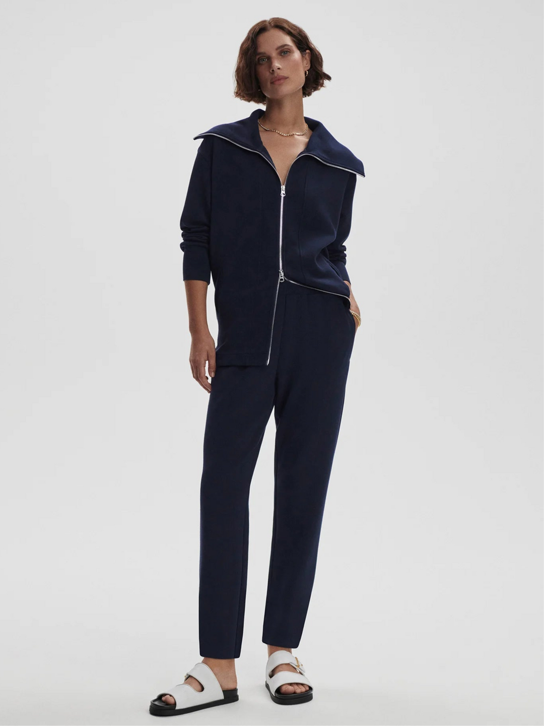 Varley Raleigh Zip Through Sweatshirt in Navy available at Barbara Katz