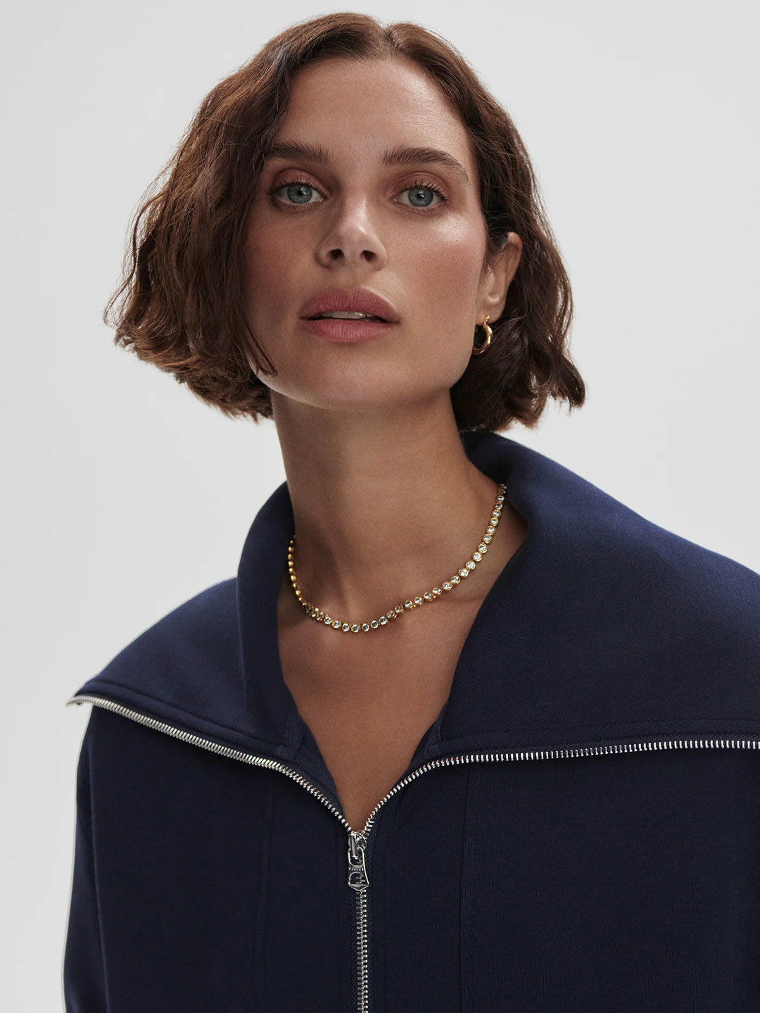 Varley Raleigh Zip Through Sweatshirt in Navy available at Barbara Katz