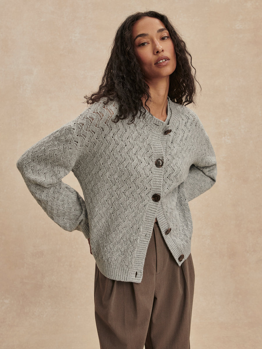 Varley Hossler Knit Cardigan in Grey Melange available at Barbara Katz