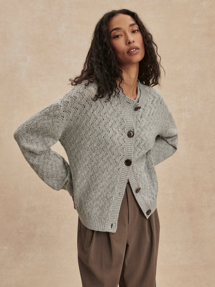 Varley Hossler Knit Cardigan in Grey Melange available at Barbara Katz