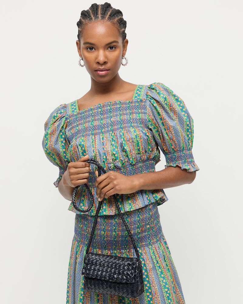 Loeffler Randall Vinnie Mini Woven Crossbody in Black Square Weave Leather available at Barbara Katz