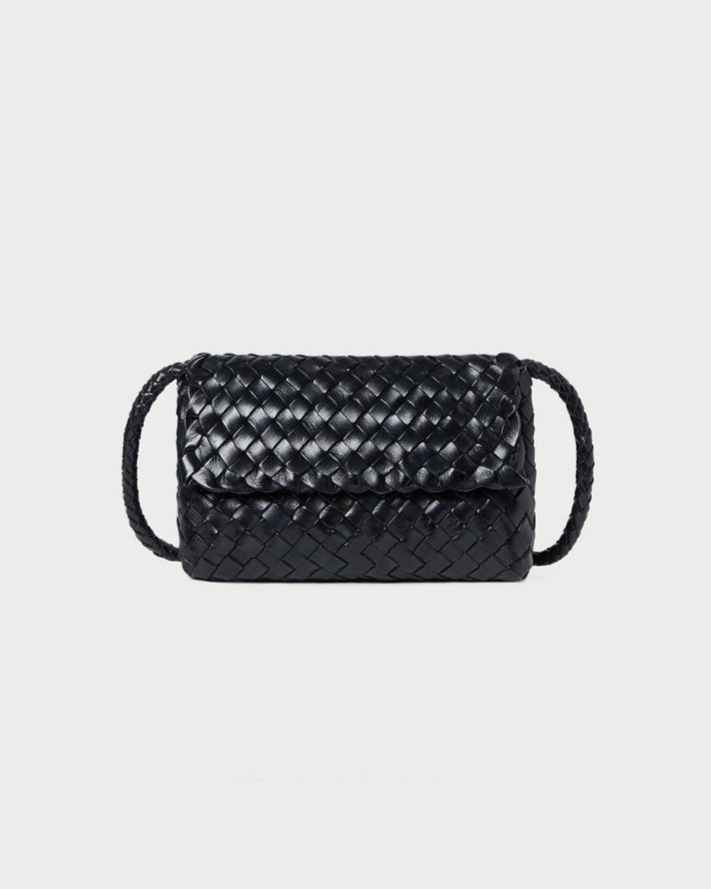 Loeffler Randall Vinnie Mini Woven Crossbody in Black Square Weave Leather available at Barbara Katz