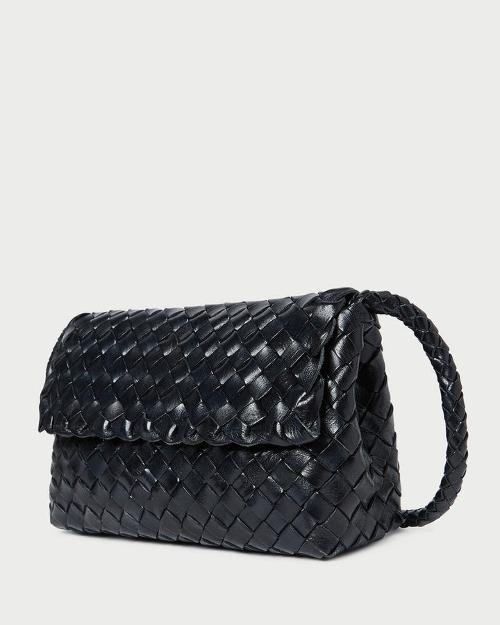 Loeffler Randall Vinnie Mini Woven Crossbody in Black Square Weave Leather available at Barbara Katz