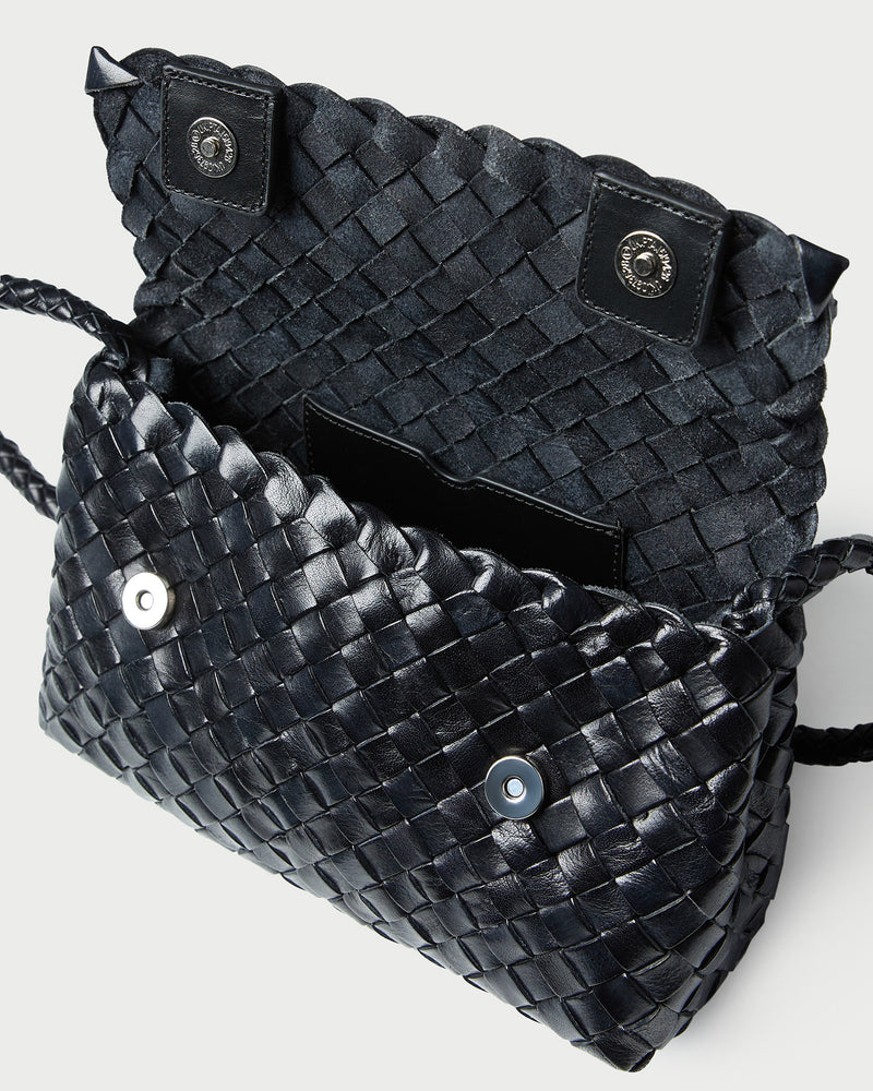 Loeffler Randall Vinnie Mini Woven Crossbody in Black Square Weave Leather available at Barbara Katz