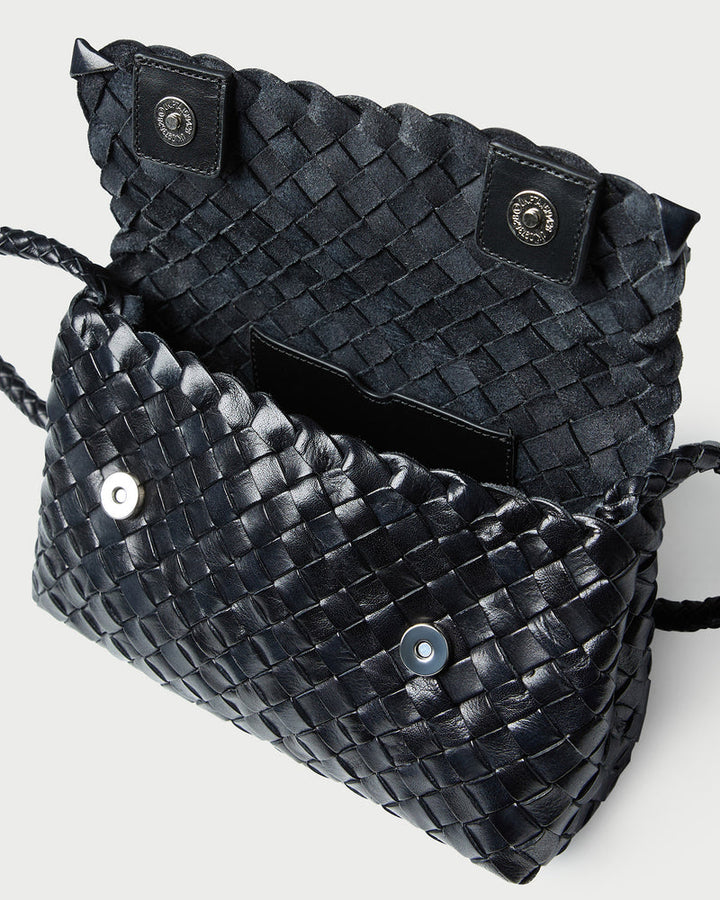 Loeffler Randall Vinnie Mini Woven Crossbody in Black Square Weave Leather available at Barbara Katz