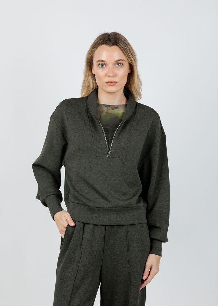 Varley Davidson Sweat in Olive Marl available at Barbara Katz