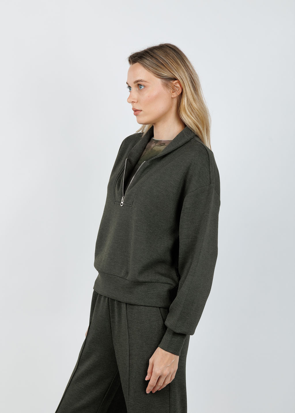Varley Davidson Sweat in Olive Marl available at Barbara Katz