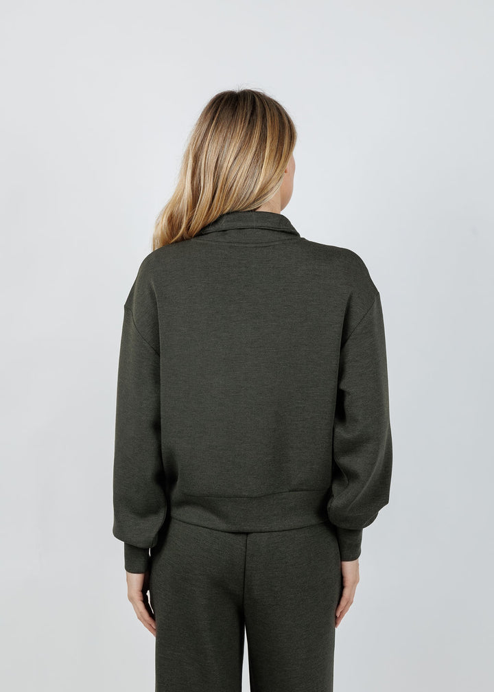 Varley Davidson Sweat in Olive Marl available at Barbara Katz