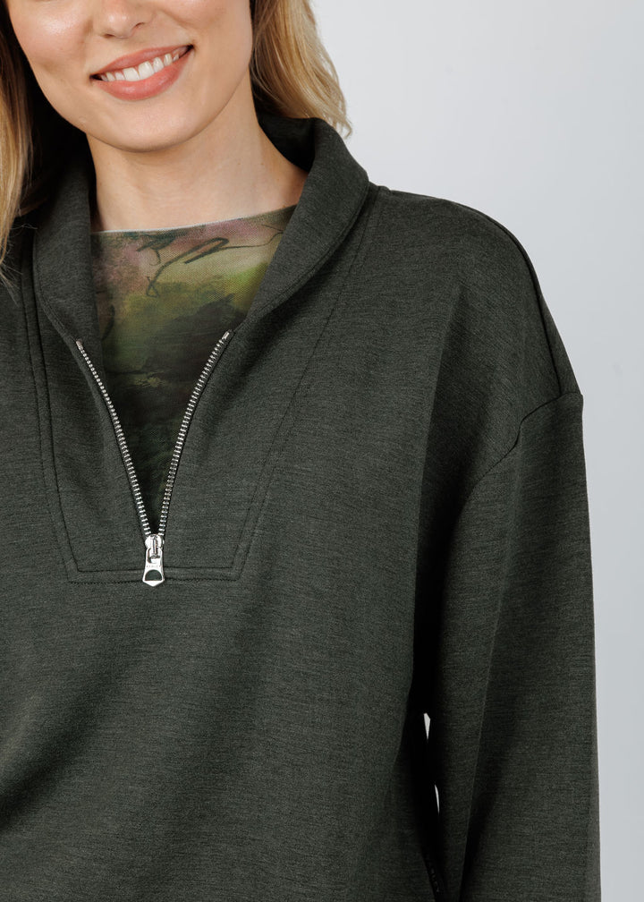 Varley Davidson Sweat in Olive Marl available at Barbara Katz