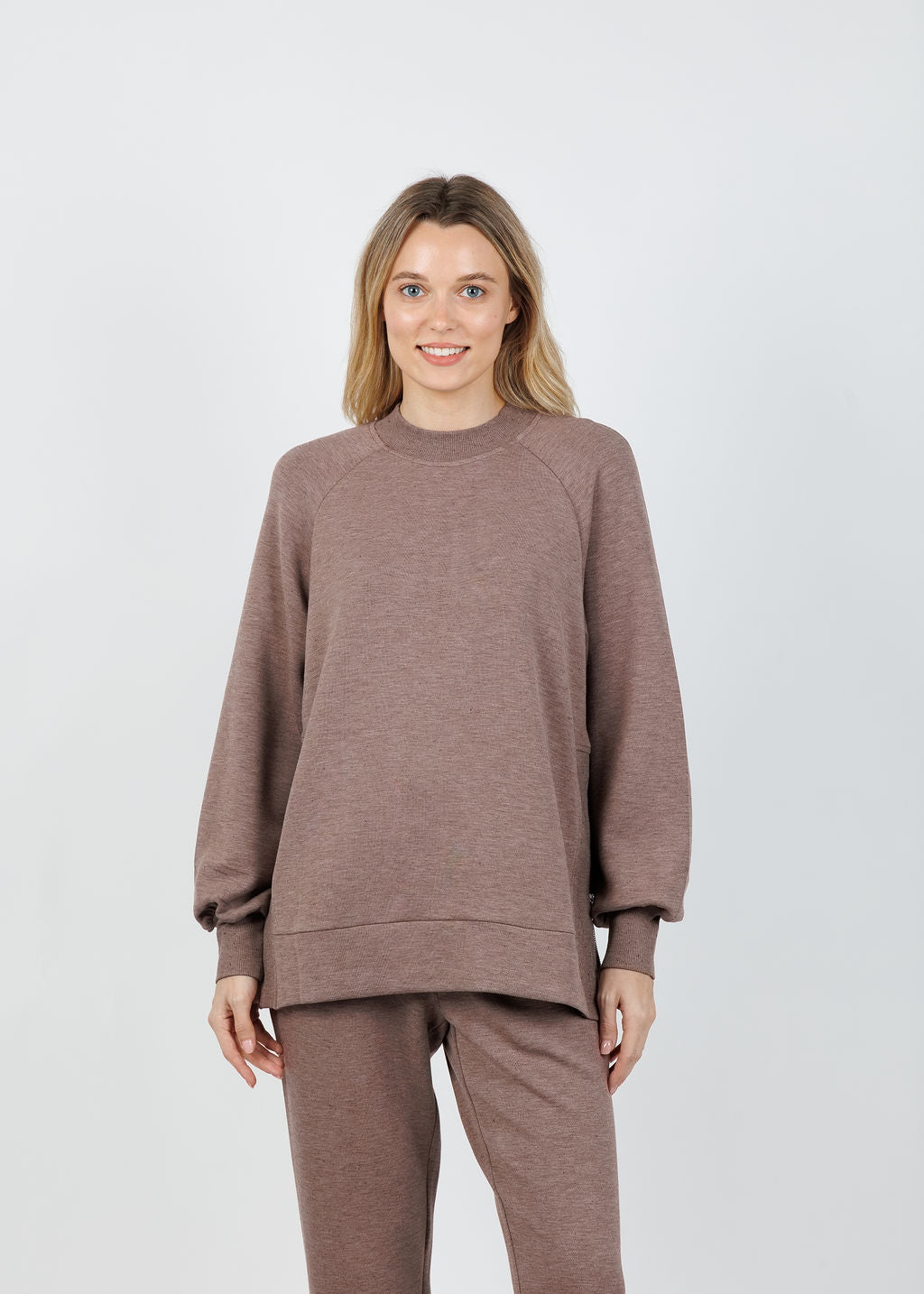 Varley Nicole Boyfriend Sweat in Deep Taupe Marl Fleck available at Barbara Katz