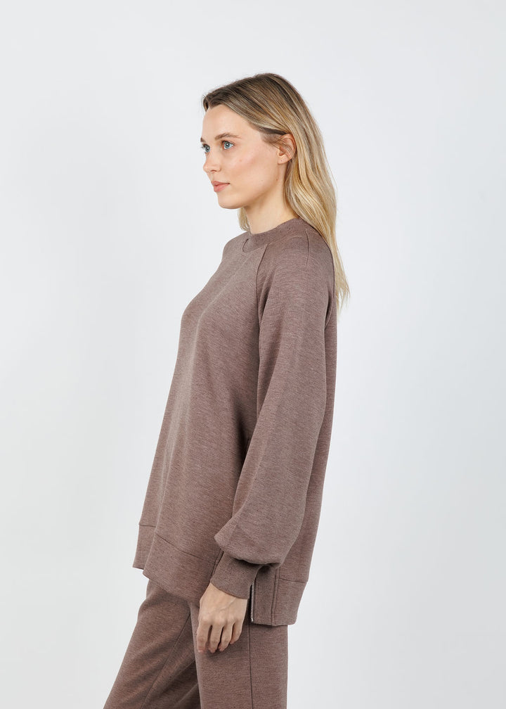 Varley Nicole Boyfriend Sweat in Deep Taupe Marl Fleck available at Barbara Katz