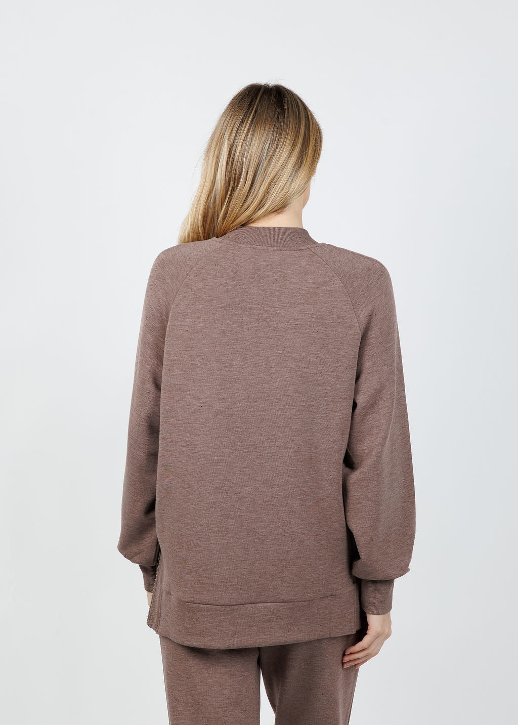 Varley Nicole Boyfriend Sweat in Deep Taupe Marl Fleck available at Barbara Katz