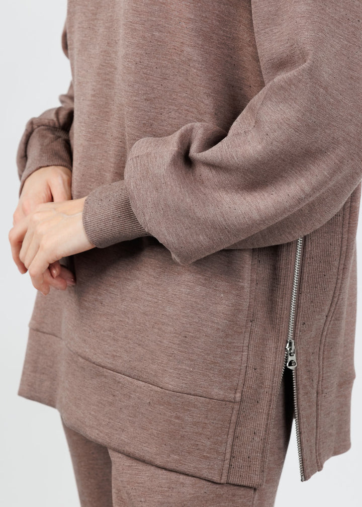 Varley Nicole Boyfriend Sweat in Deep Taupe Marl Fleck available at Barbara Katz