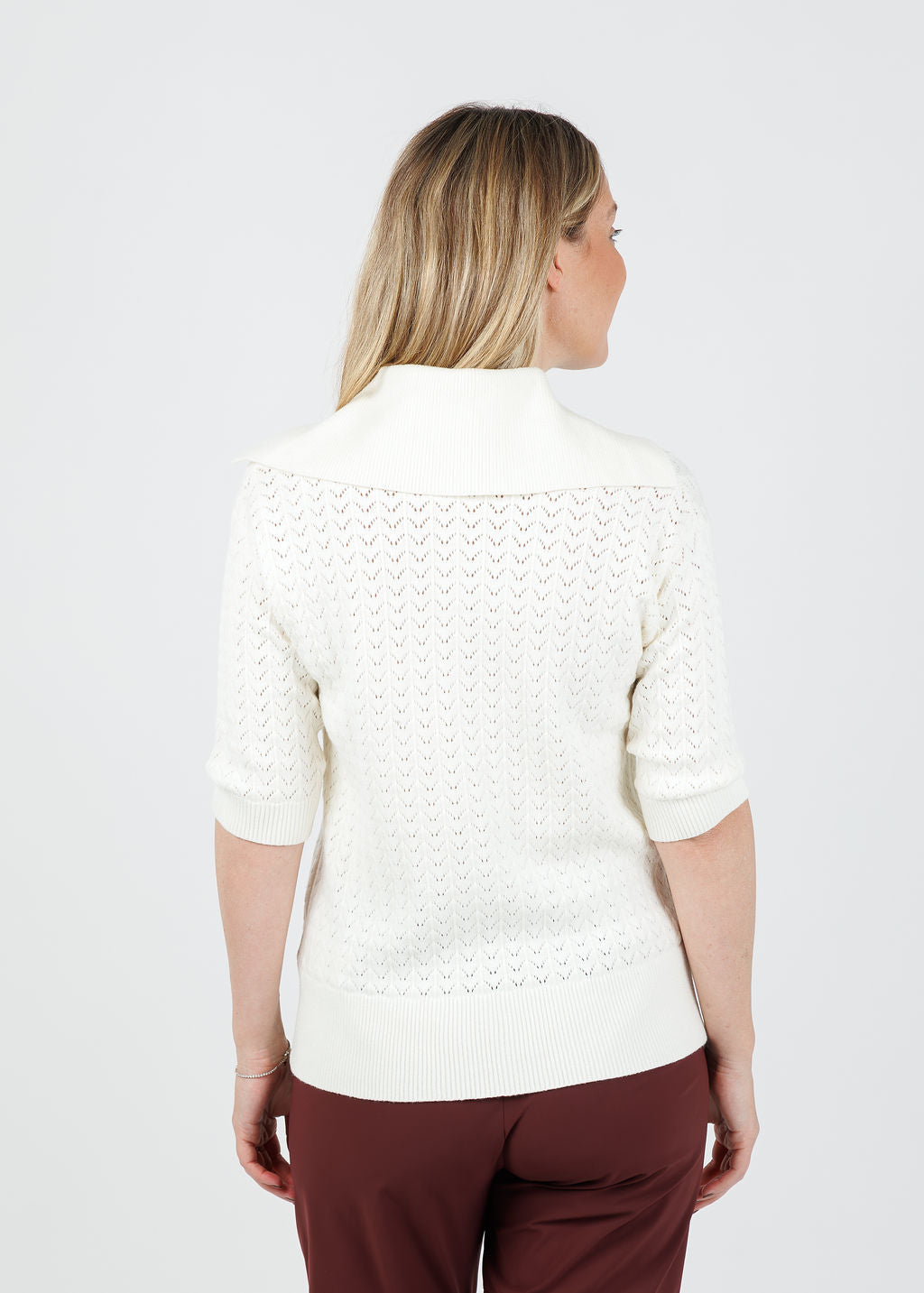 Varley Arney Half Zip Knit Polo Sweater in Egret available at Barbara Katz