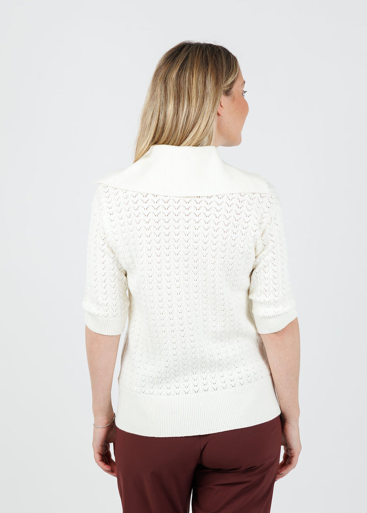 Varley Arney Half Zip Knit Polo Sweater in Egret available at Barbara Katz