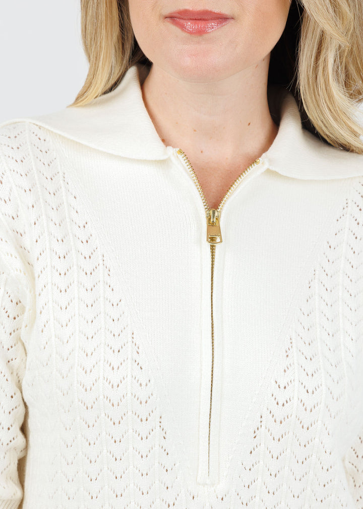 Varley Arney Half Zip Knit Polo Sweater in Egret available at Barbara Katz