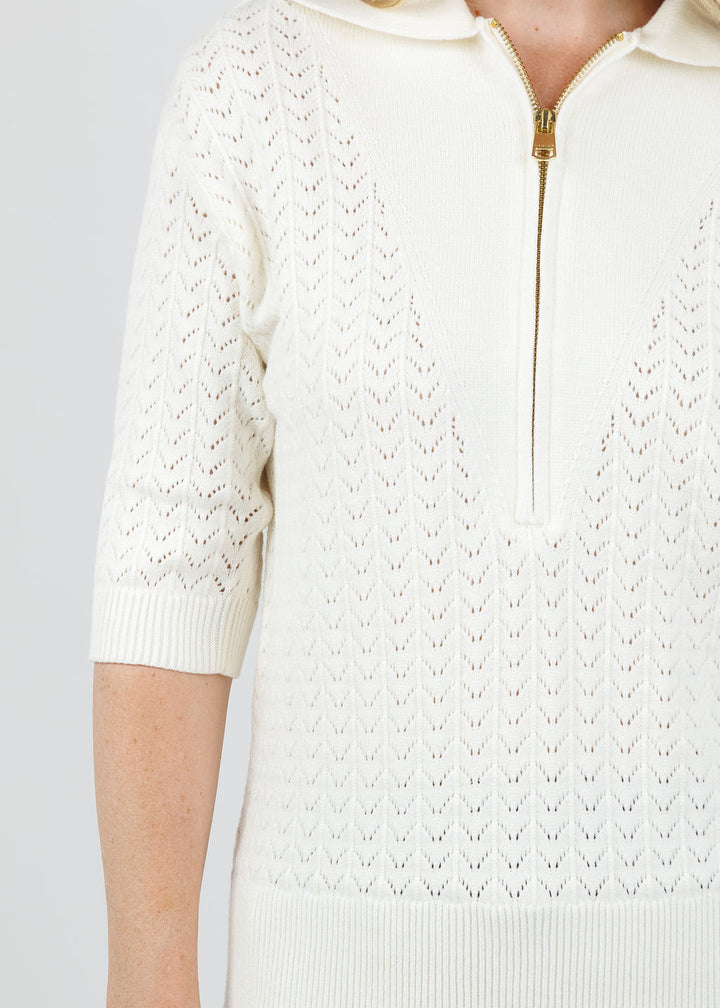 Varley Arney Half Zip Knit Polo Sweater in Egret available at Barbara Katz
