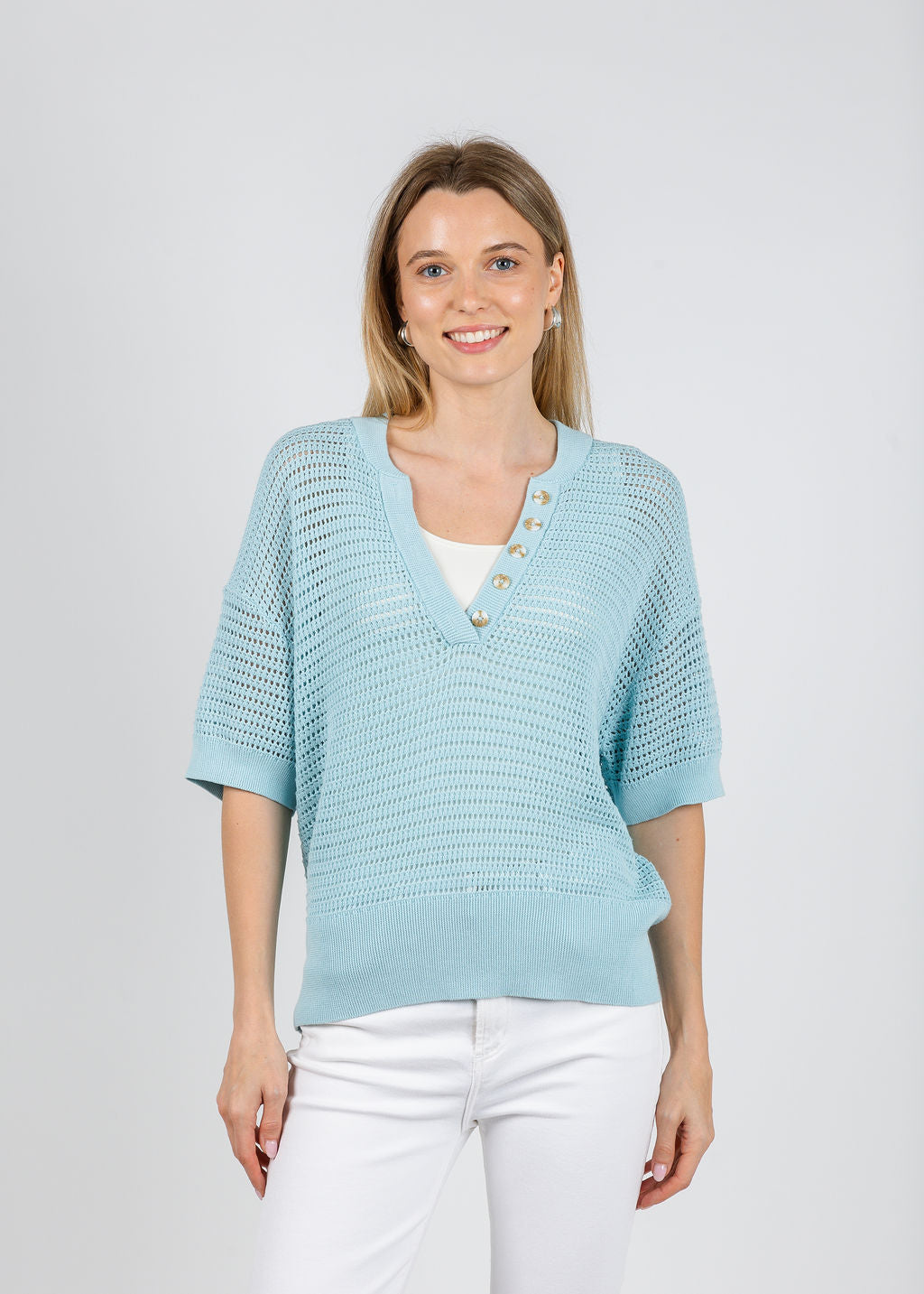 Varley Callie Knit Top in Porcelain Blue available at Barbara Katz