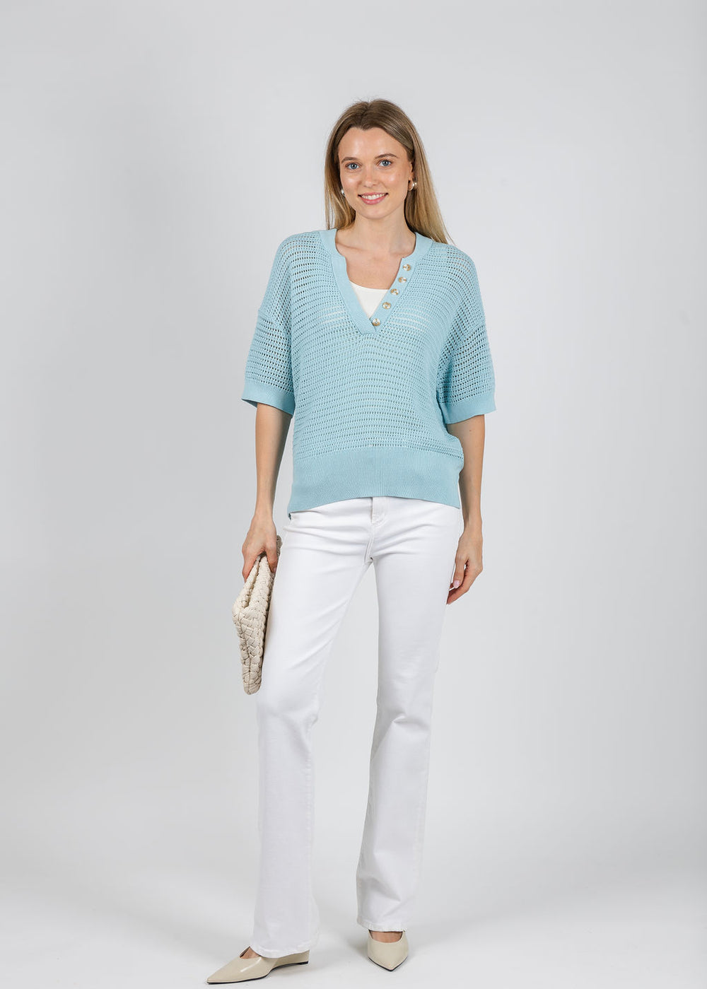 Varley Callie Knit Top in Porcelain Blue available at Barbara Katz