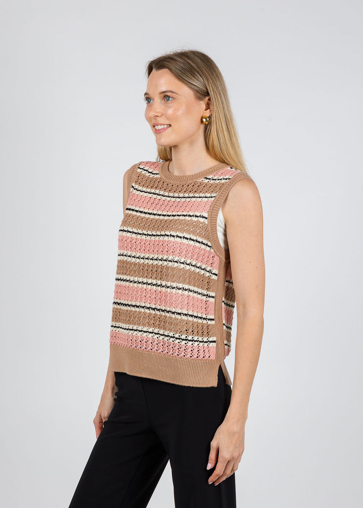 Varley Deeley Stripe Stitch Tank Top in Warm Taupe/Mellow Rose available at Barbara Katz