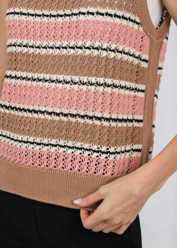 Varley Deeley Stripe Stitch Tank Top in Warm Taupe/Mellow Rose available at Barbara Katz