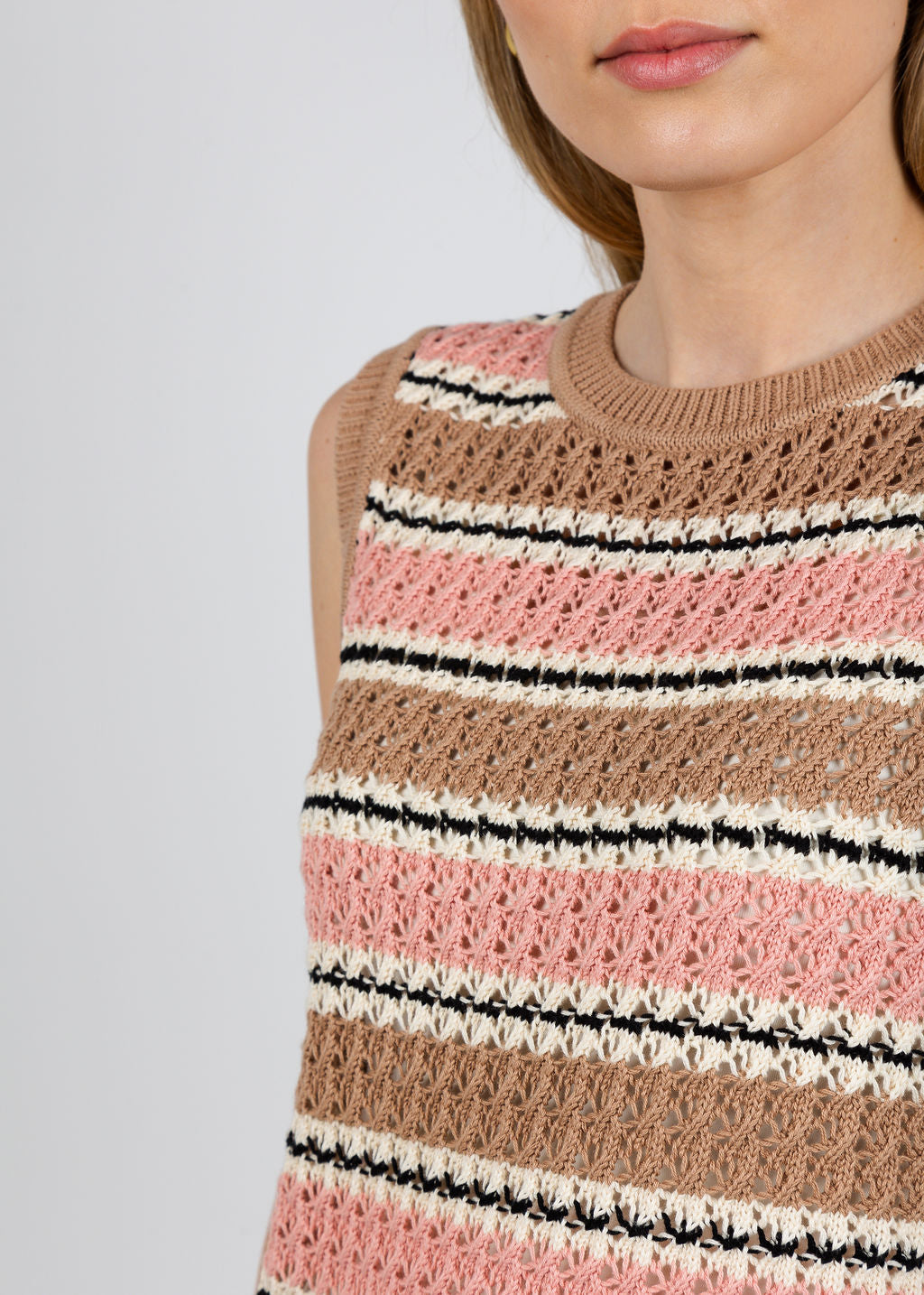 Varley Deeley Stripe Stitch Tank Top in Warm Taupe/Mellow Rose available at Barbara Katz