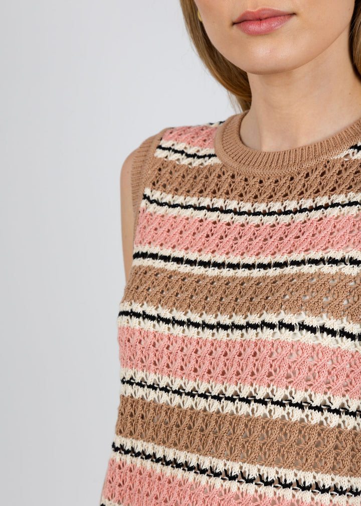 Varley Deeley Stripe Stitch Tank Top in Warm Taupe/Mellow Rose available at Barbara Katz