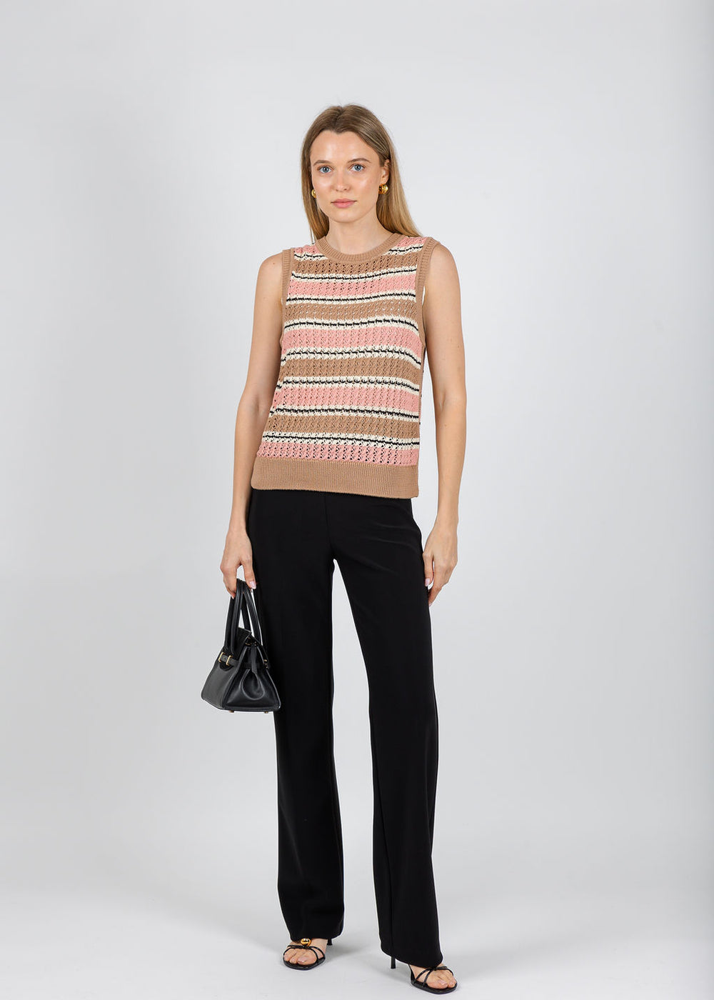 Varley Deeley Stripe Stitch Tank Top in Warm Taupe/Mellow Rose available at Barbara Katz