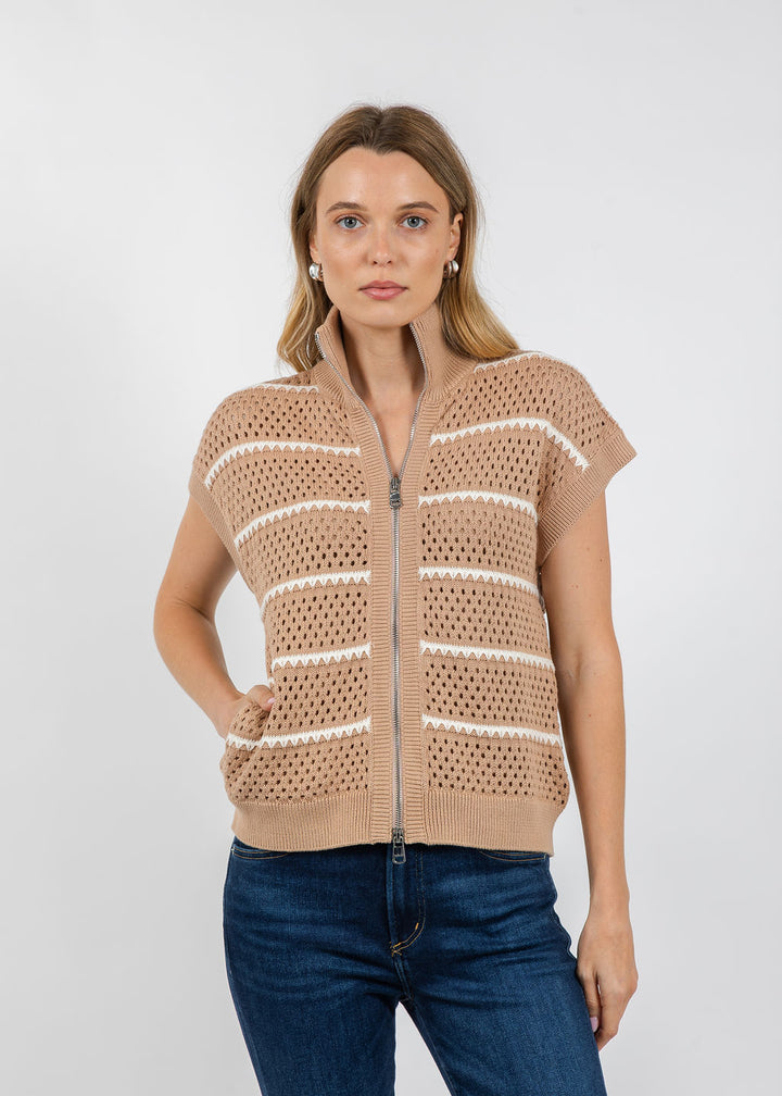 Varley Haney Zip Through Knit in Light Taupe available at Barbara Katz