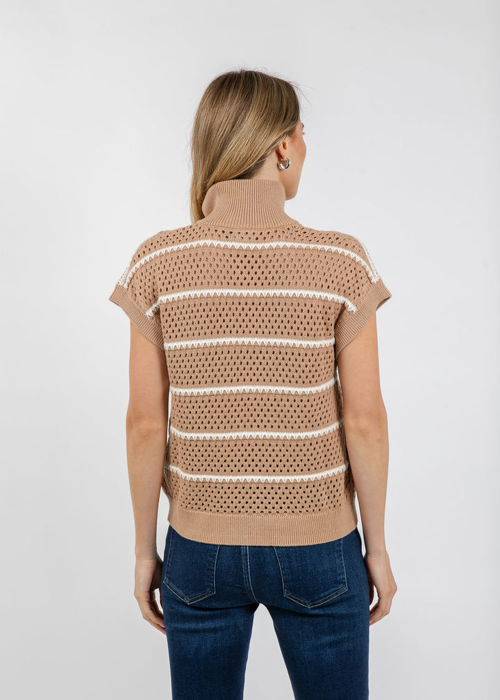 Varley Haney Zip Through Knit in Light Taupe available at Barbara Katz