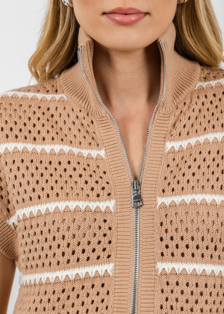 Varley Haney Zip Through Knit in Light Taupe available at Barbara Katz