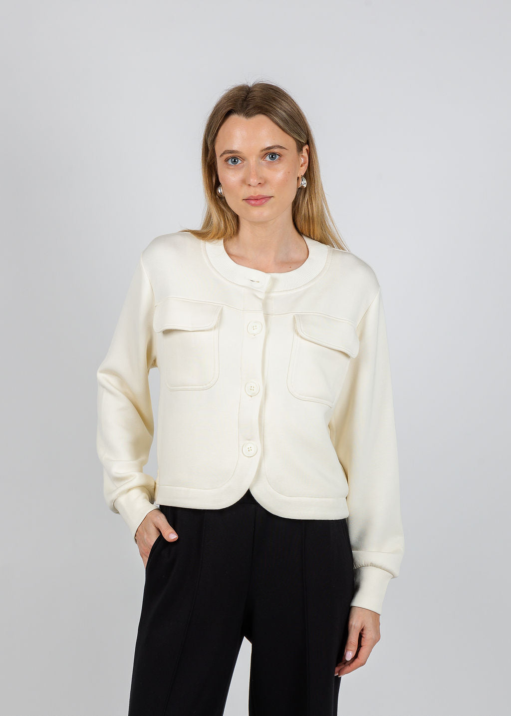 Varley Hartwell Button Through Sweat in Pristine available at Barbara Katz