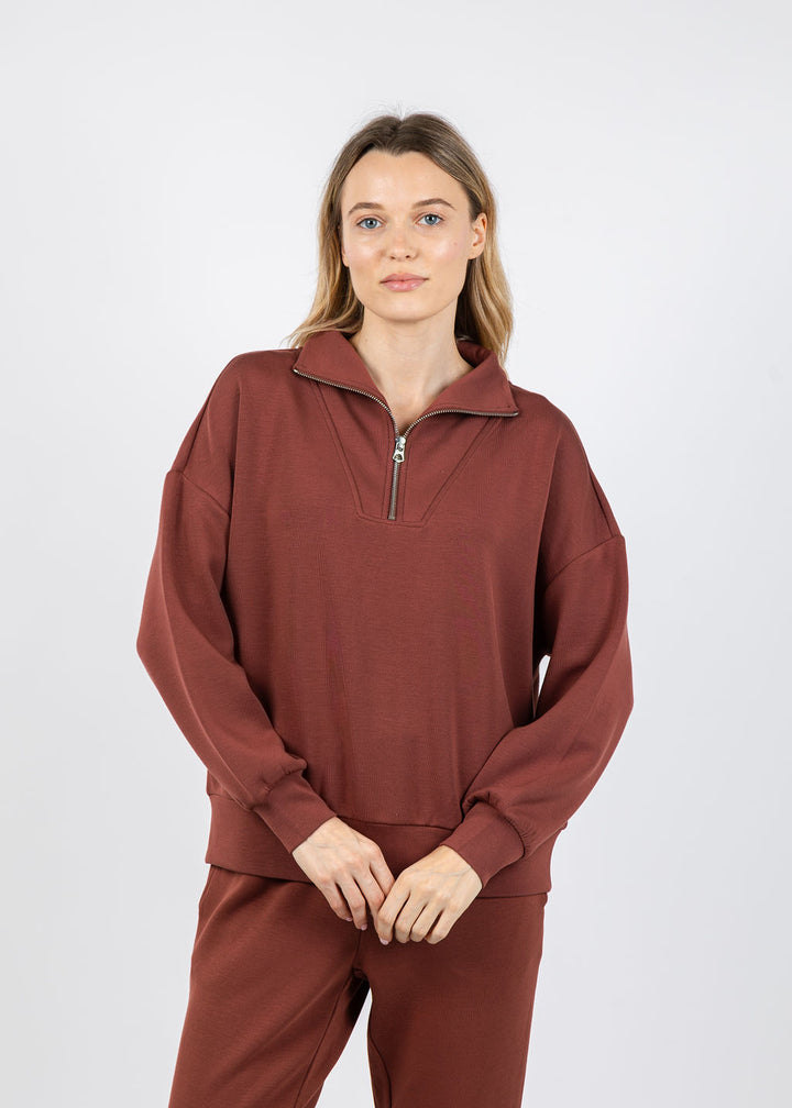 Varley Hawley Half-Zip Sweat in Cinnamon available at Barbara Katz