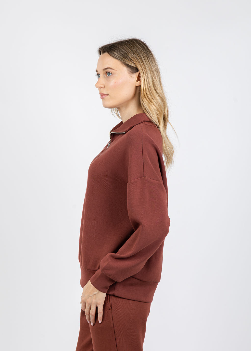 Varley Hawley Half-Zip Sweat in Cinnamon available at Barbara Katz