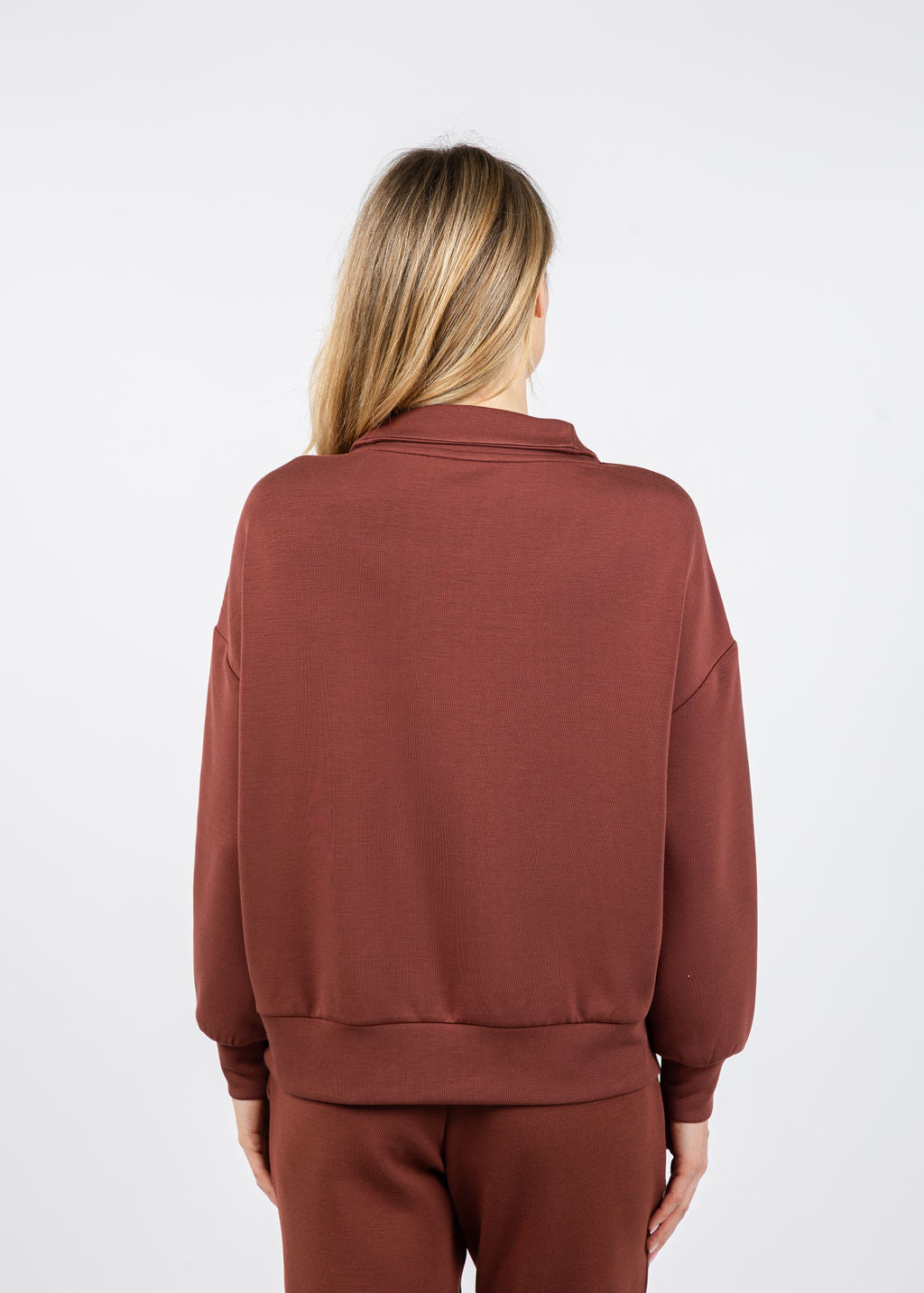 Varley Hawley Half-Zip Sweat in Cinnamon available at Barbara Katz