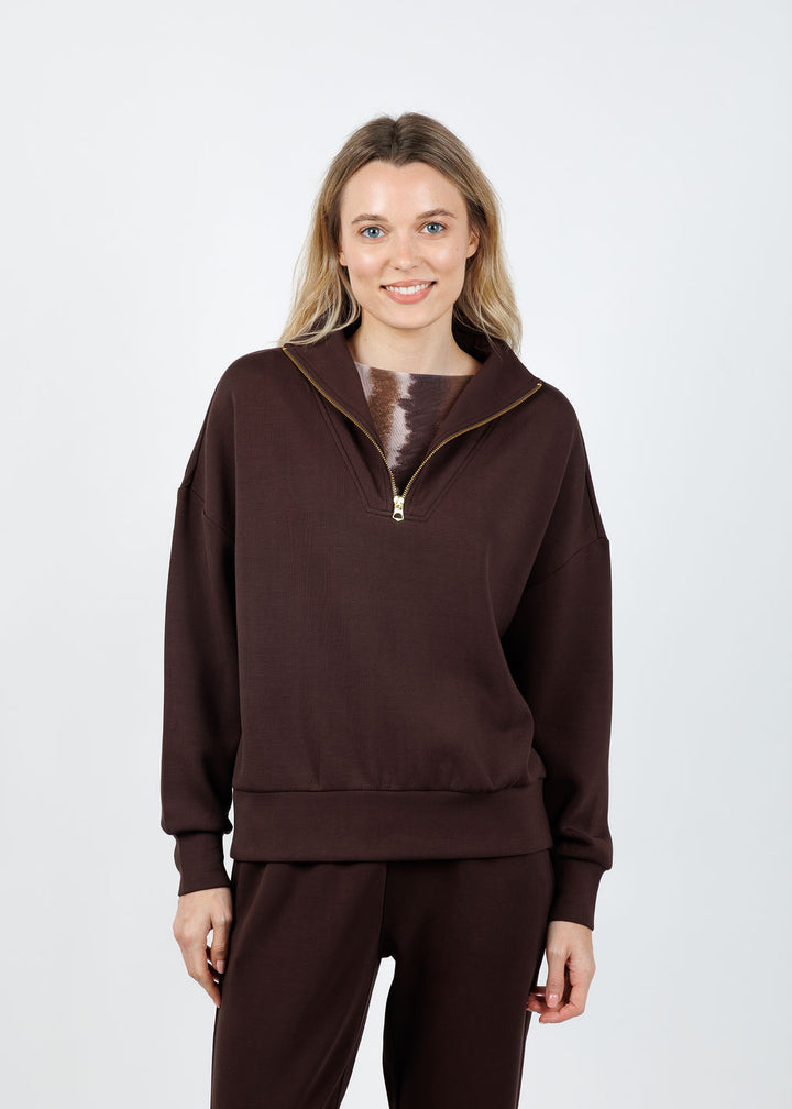 Varley Hawley Half-Zip Sweat in Coffee Bean available at Barbara Katz
