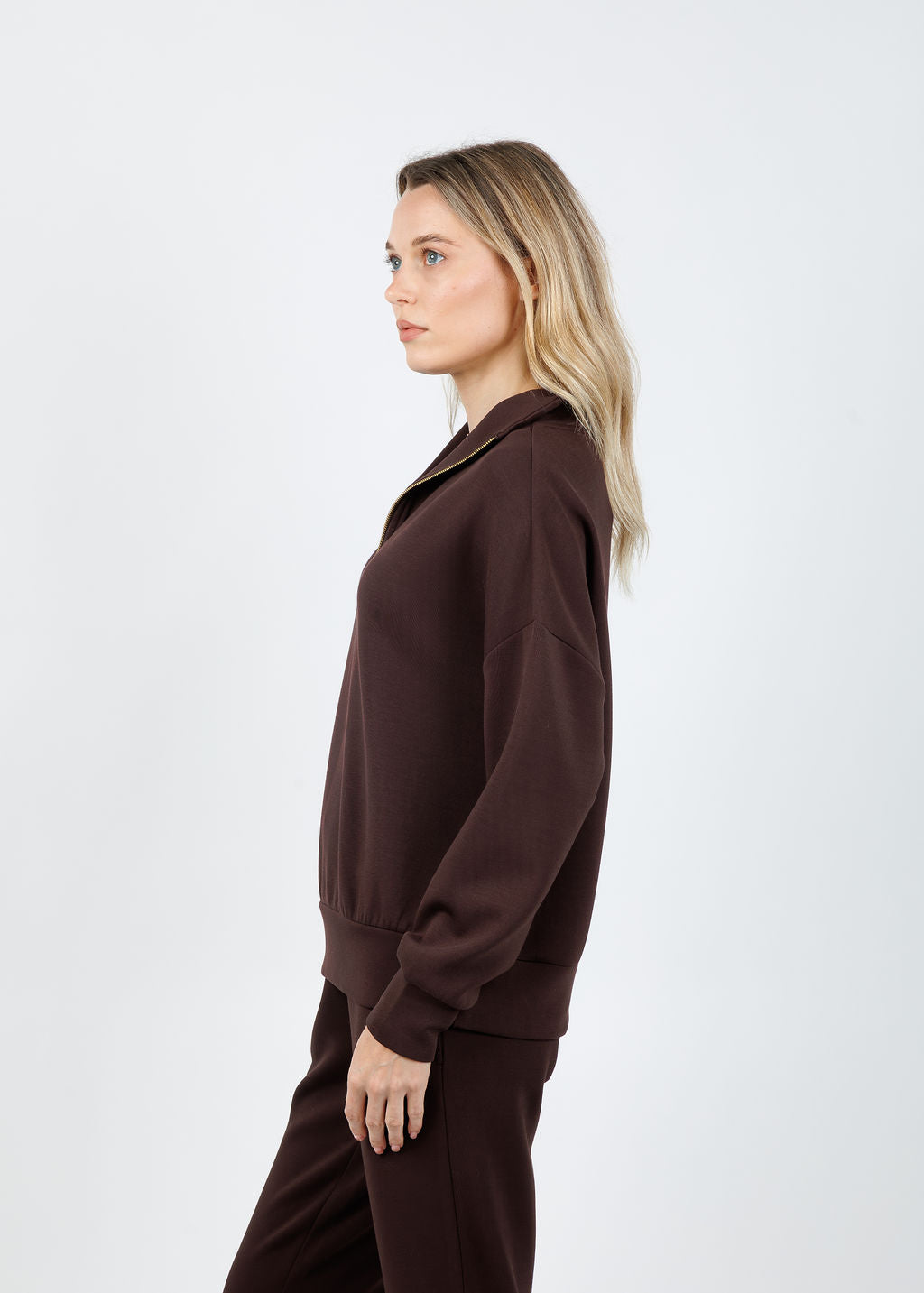 Varley Hawley Half-Zip Sweat in Coffee Bean available at Barbara Katz