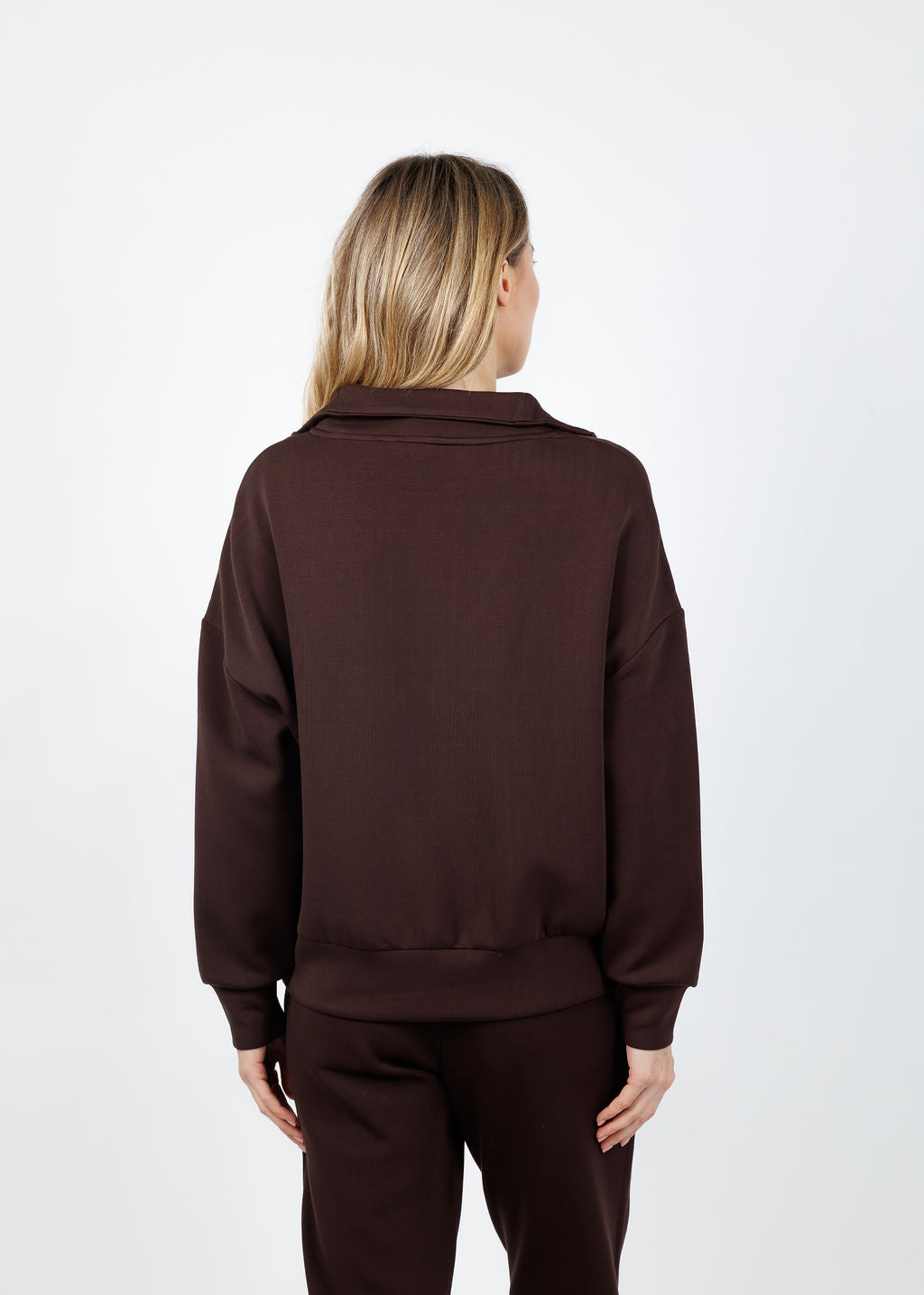 Varley Hawley Half-Zip Sweat in Coffee Bean available at Barbara Katz