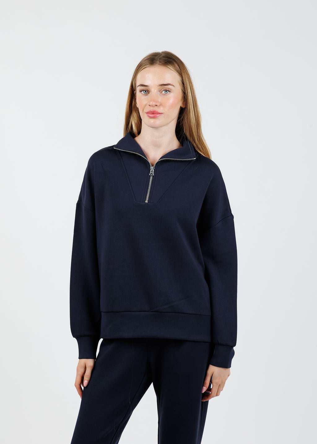 Varley Hawley Half-Zip Sweat in Navy available at Barbara Katz