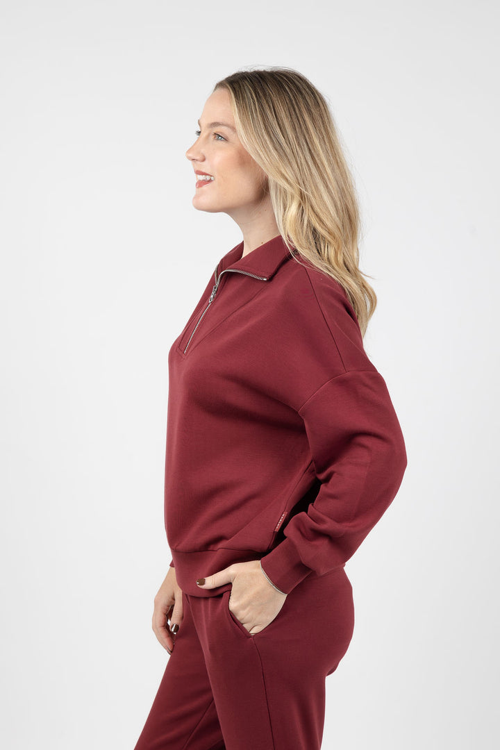 Varley Hawley Half-Zip Sweat in New Maroon available at Barbara Katz