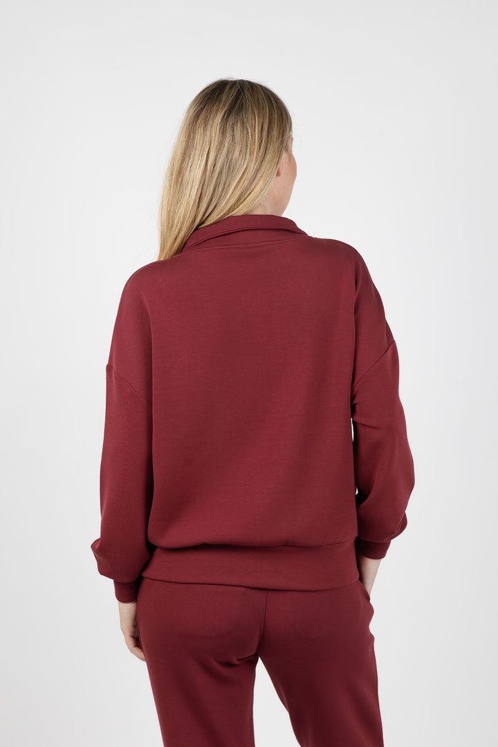 Varley Hawley Half-Zip Sweat in New Maroon available at Barbara Katz
