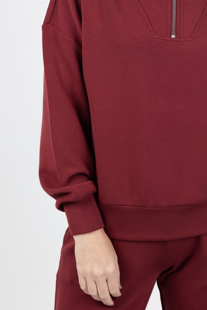 Varley Hawley Half-Zip Sweat in New Maroon available at Barbara Katz