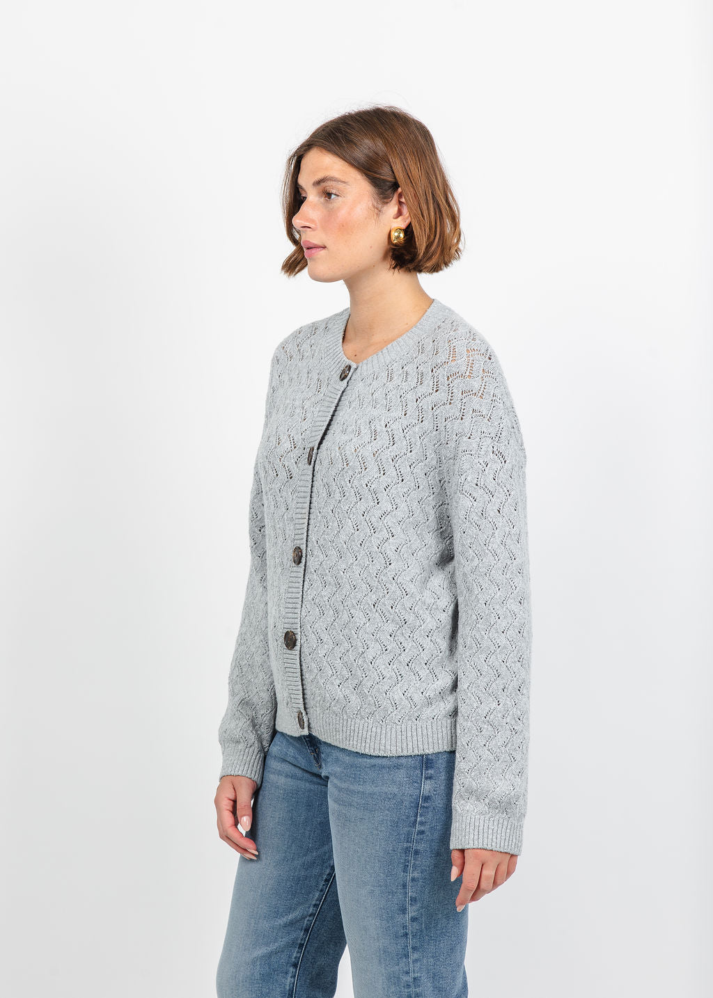 Varley Hossler Knit Cardigan in Grey Melange available at Barbara Katz